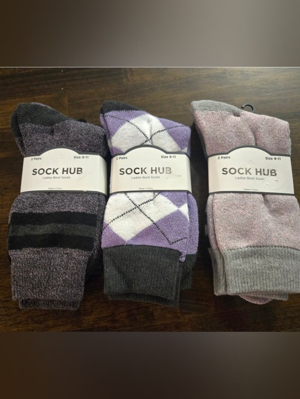 Sock Hub Ladies Size 9-11 Boot Socks - 6 Pack (3 Styles). New Unworn.